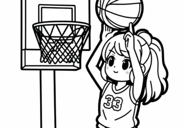 Basketballspielerin wirft Korb – Malvorlage gratis