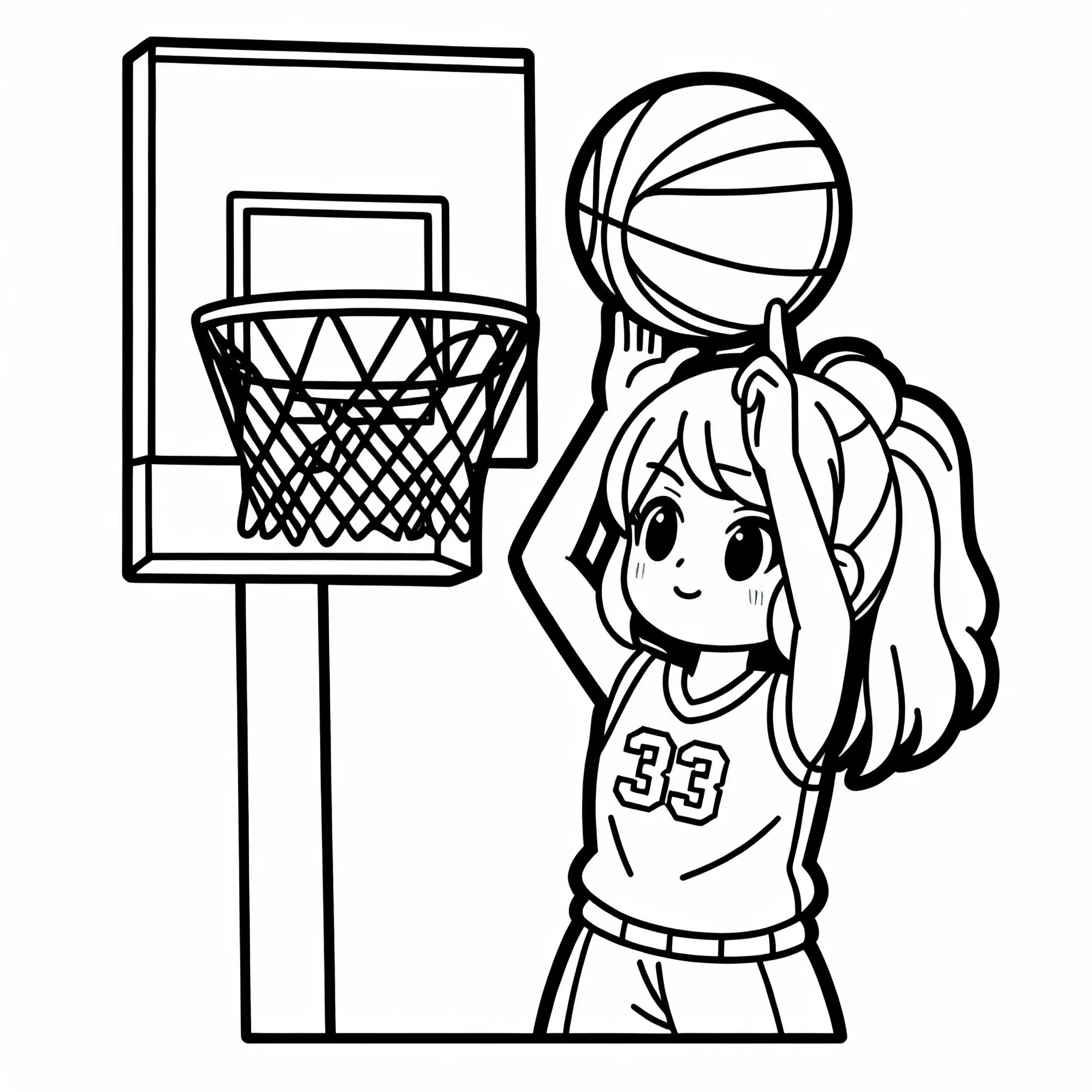 Basketballspielerin wirft Korb – Malvorlage gratis (Ausmalbild)