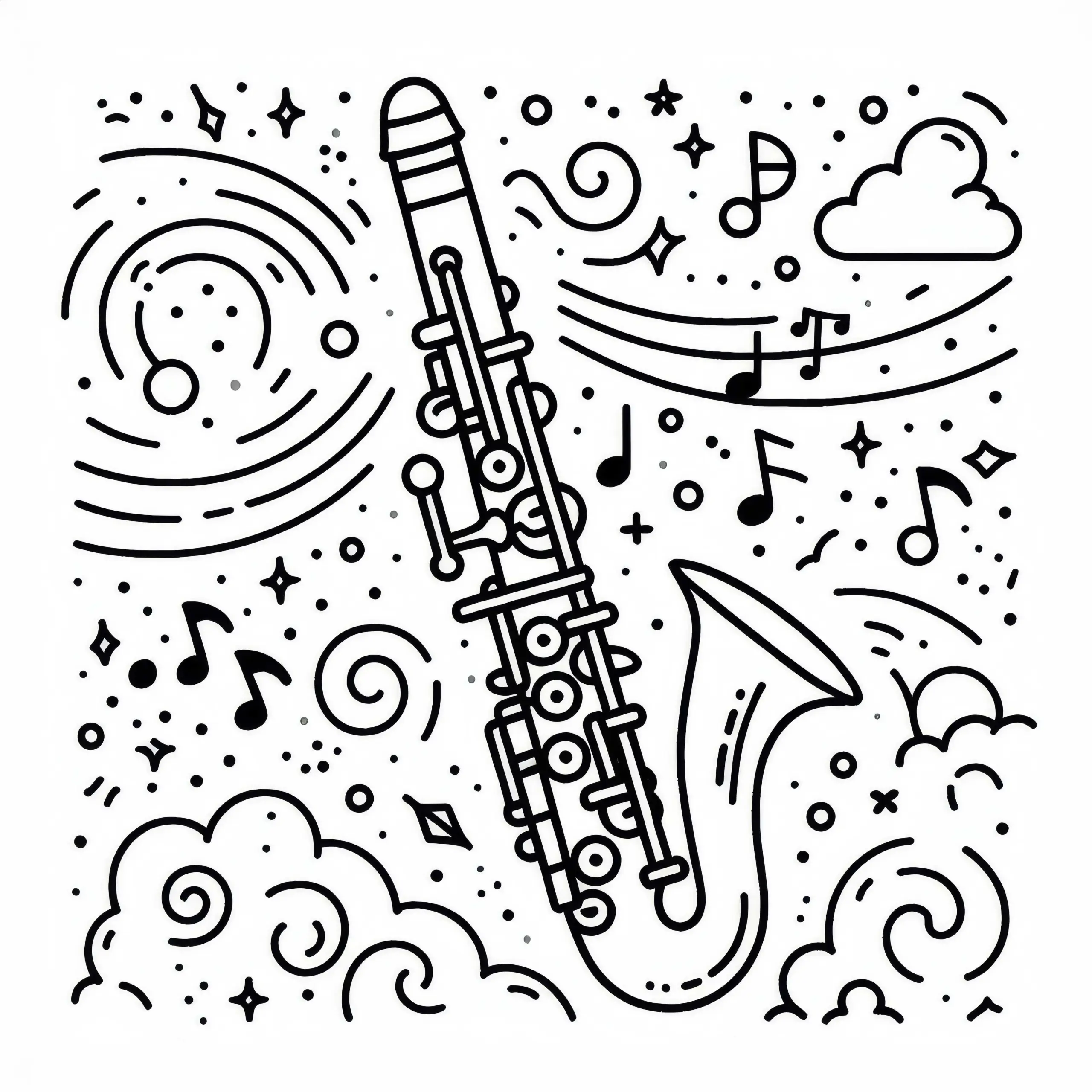 Bassklarinette Ausmalbild – Kostenloses Holzblasinstrument