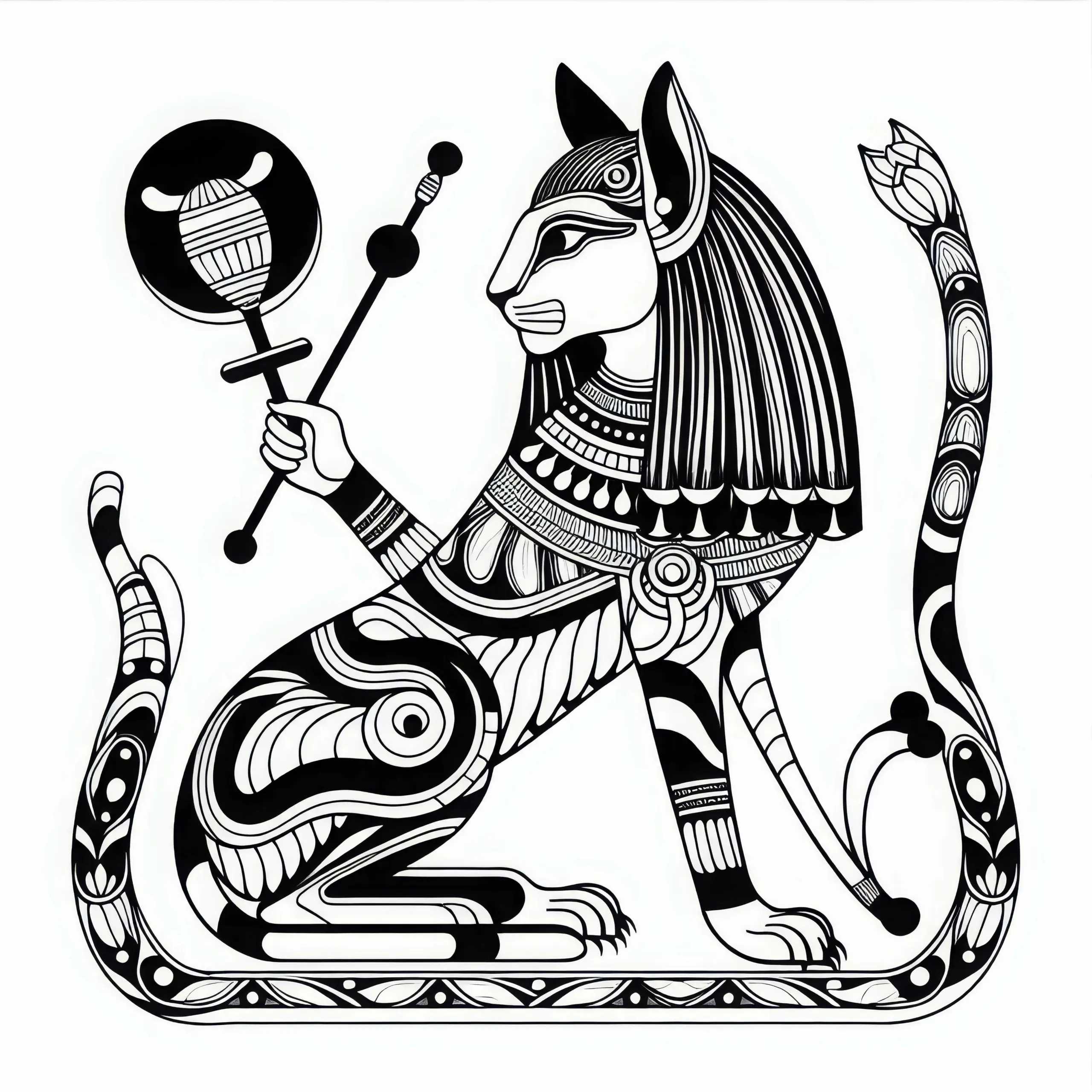 Bastet Malvorlage für ägyptisches Sternzeichen kostenlos herunterladen (Ausmalbild)