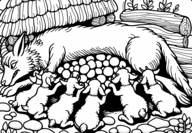 Bauch des Wolfs mit Steinen – Ausmalbild zum Märchen Der Wolf und die sieben Geißlein