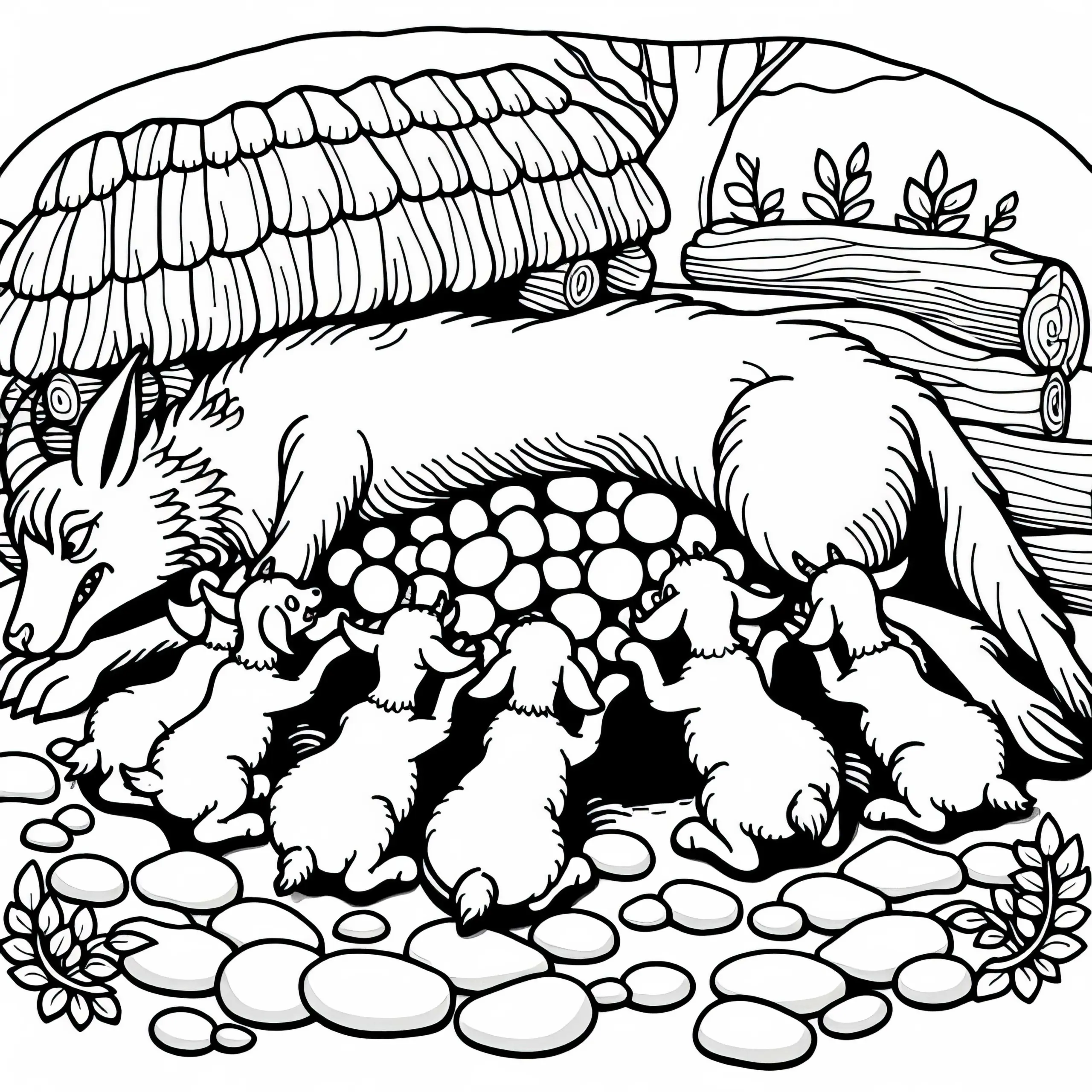 Bauch des Wolfs mit Steinen – Ausmalbild zum Märchen Der Wolf und die sieben Geißlein