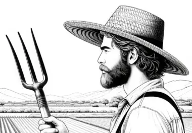 Bauer mit Strohhut auf Feld – Detailreiches Ausmalbild zum kostenlosen Herunterladen