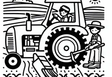 Bauer mit Traktor bei Arbeit auf dem Acker – Malvorlage Einfach Kostenlos