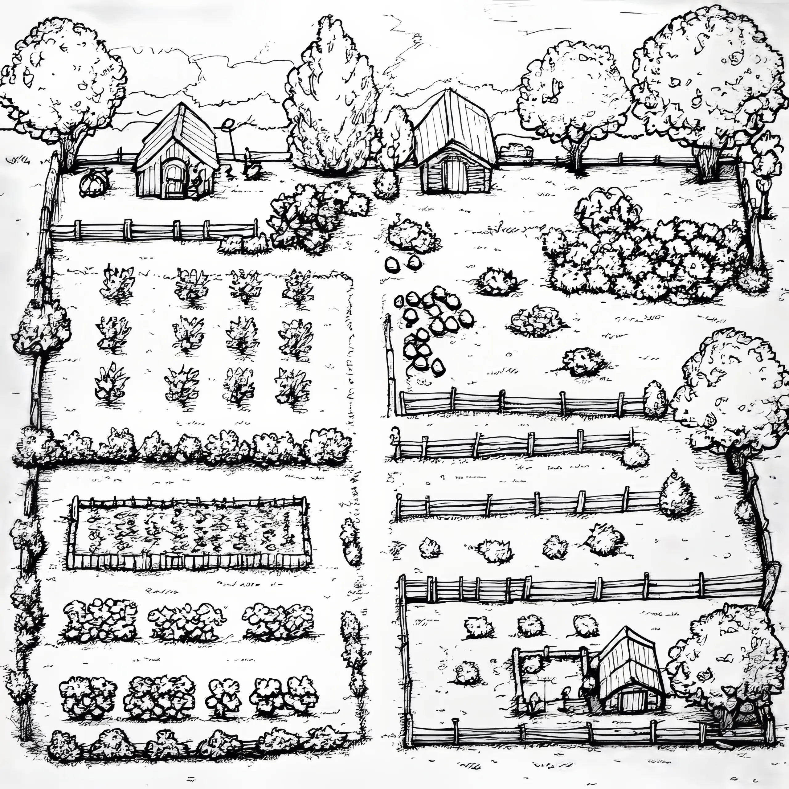 Bauernhof Wimmelbild zum Ausmalen (Kostenlos) (Ausmalbild)