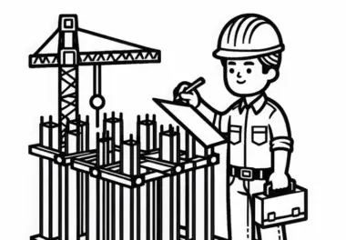 Bauingenieur inspiziert Stahlträger – Ausmalbild einfach kostenlos