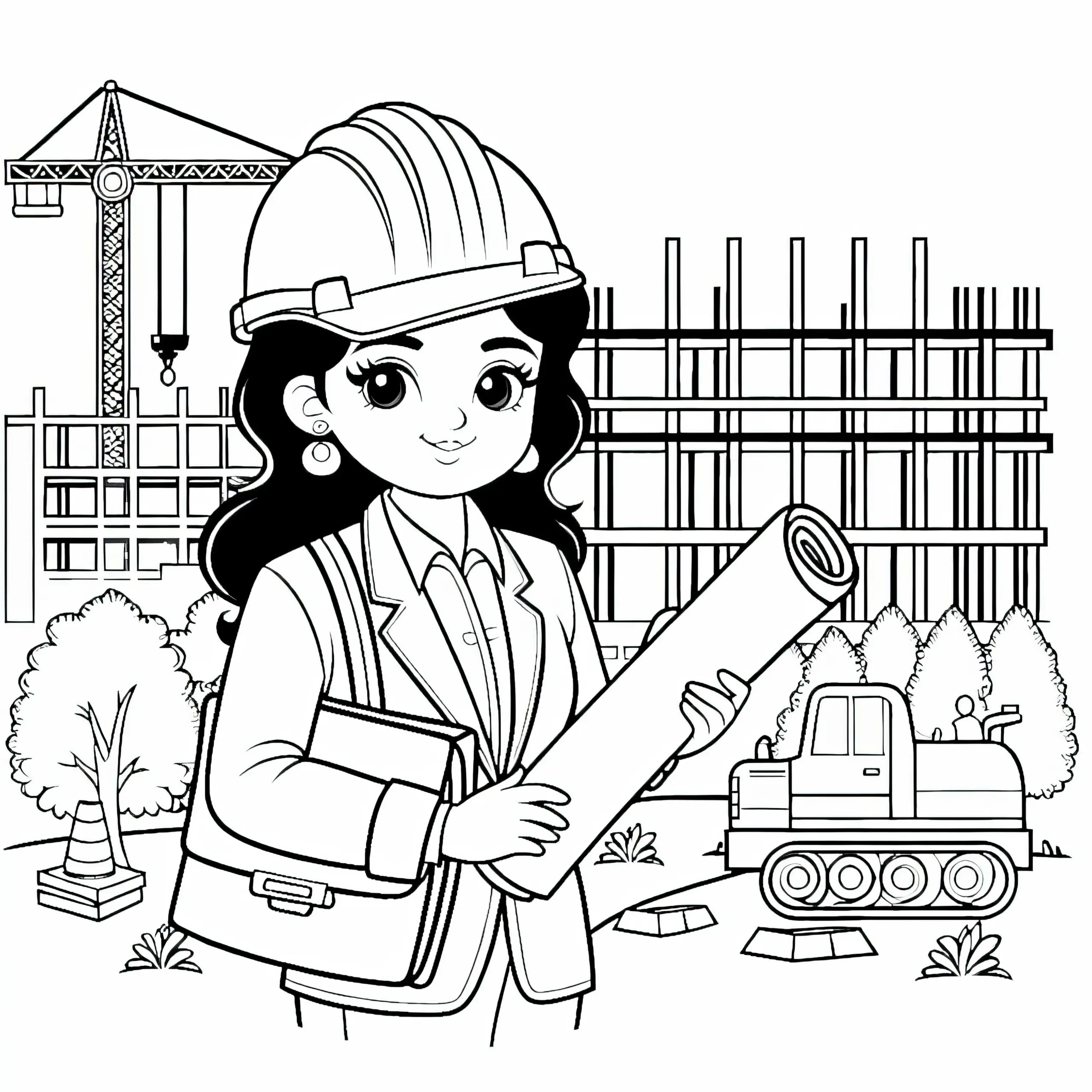 Bauingenieurin Malvorlage zum Ausdrucken und Online-Ausmalen (Ausmalbild)