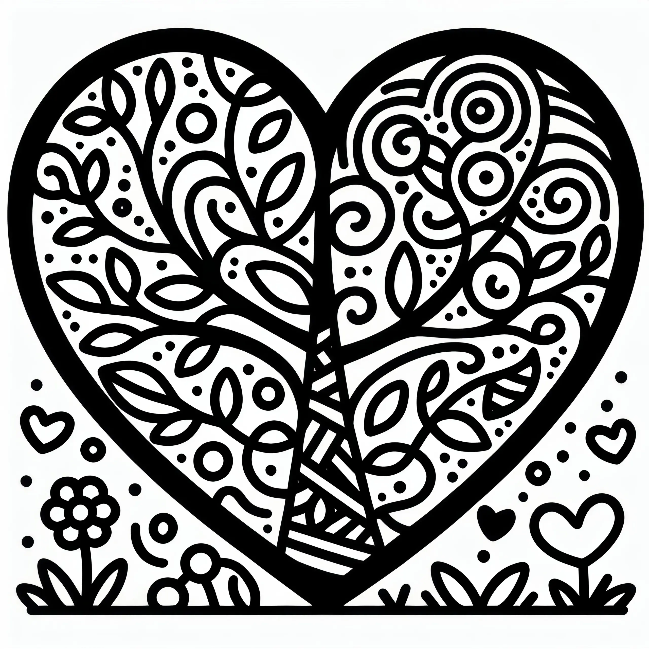Baum in Herzform zum Valentinstag: Malvorlage (Kostenlos) (Ausmalbild)