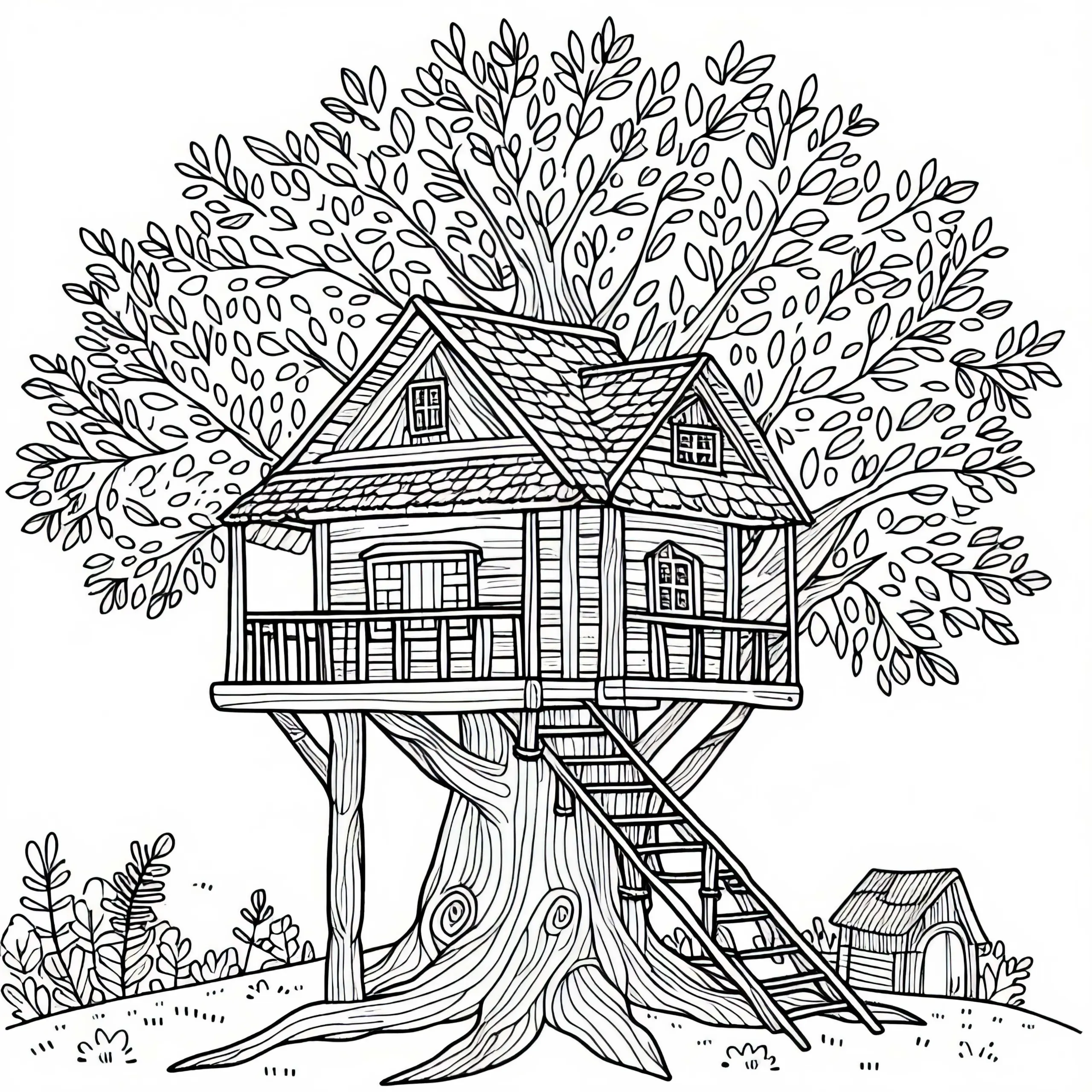 Kostenloses Ausmalbild eines Baumhauses