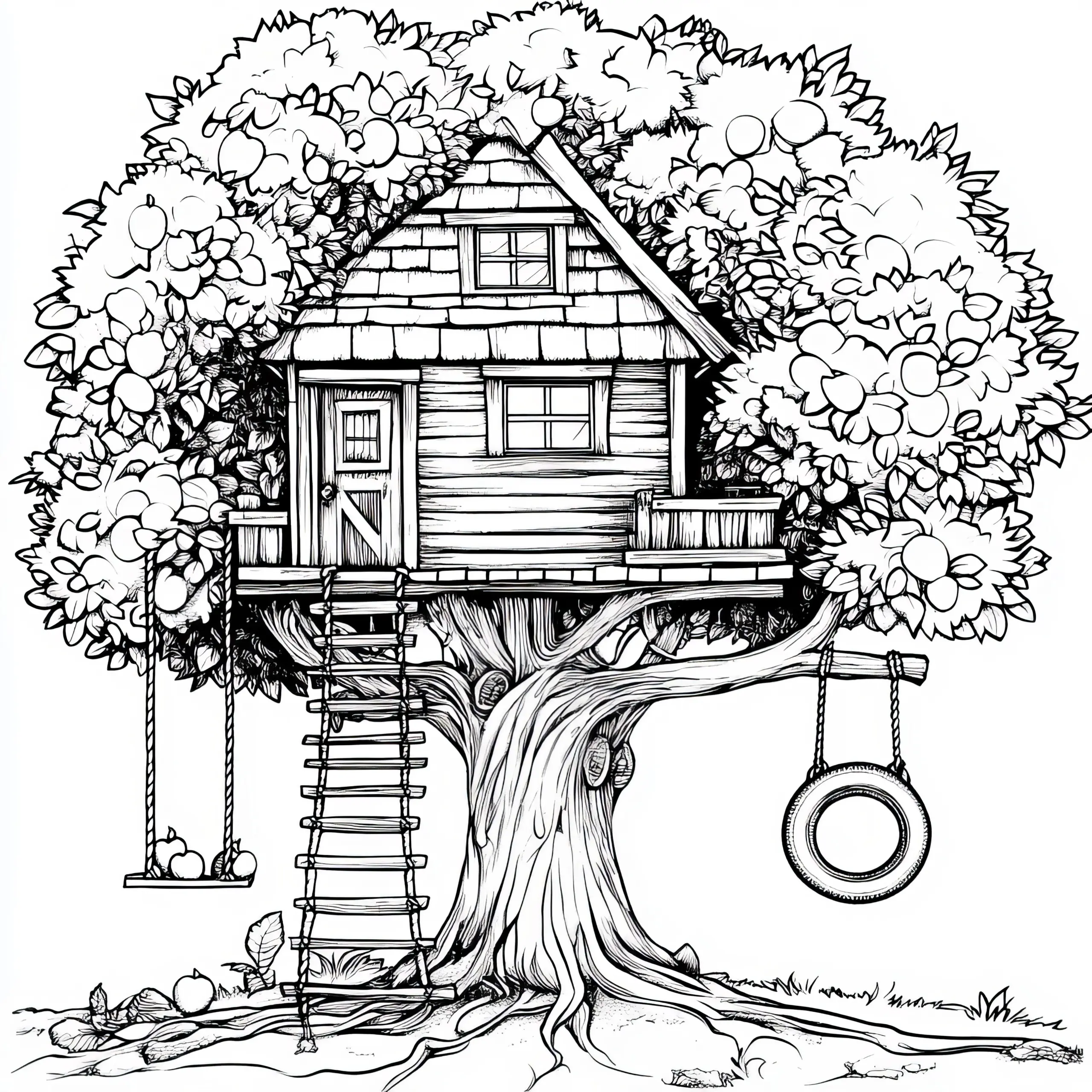 Baumhaus: Ausmalbild kostenlos