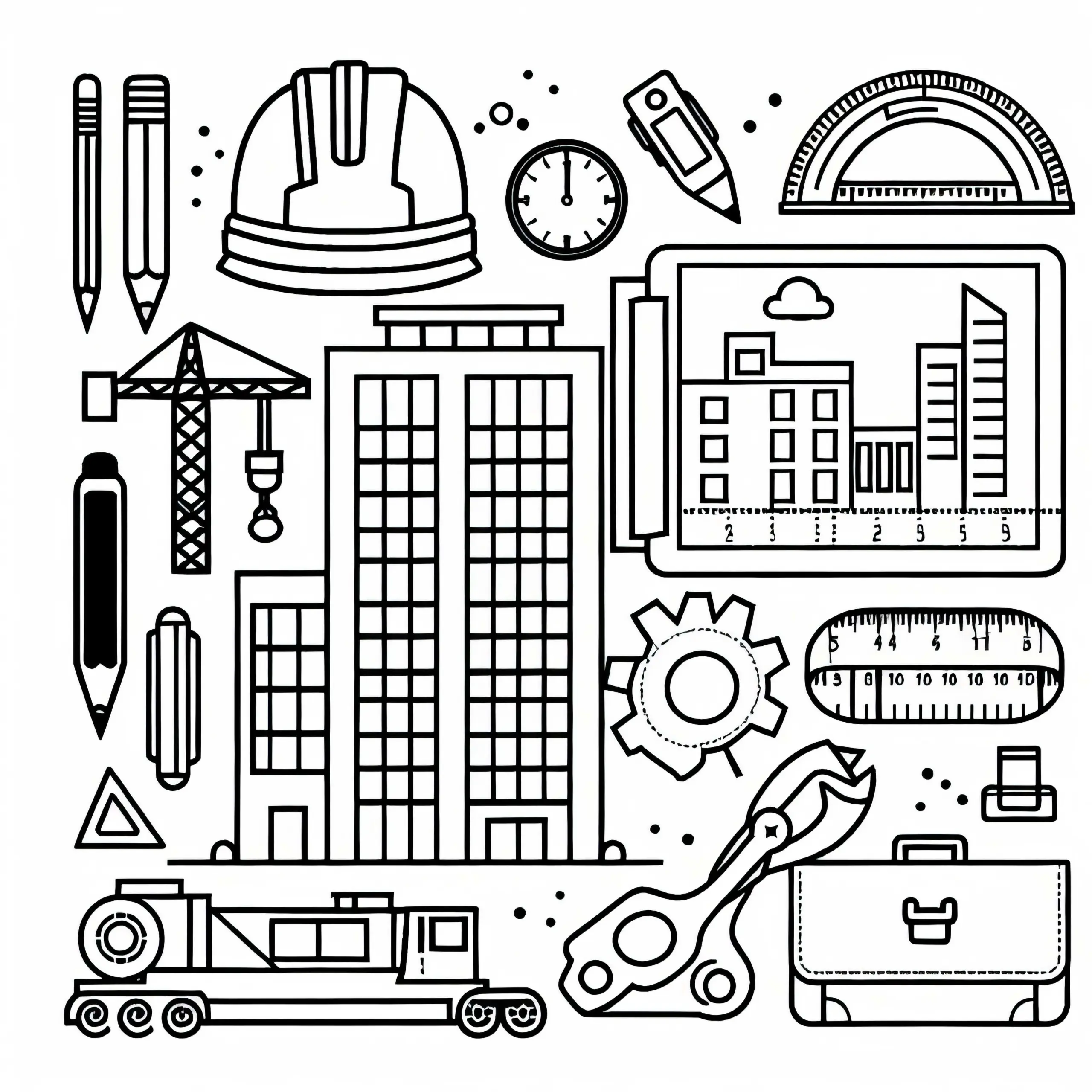 Bauplan eines Bauingenieurs – Malvorlage gratis (Ausmalbild)