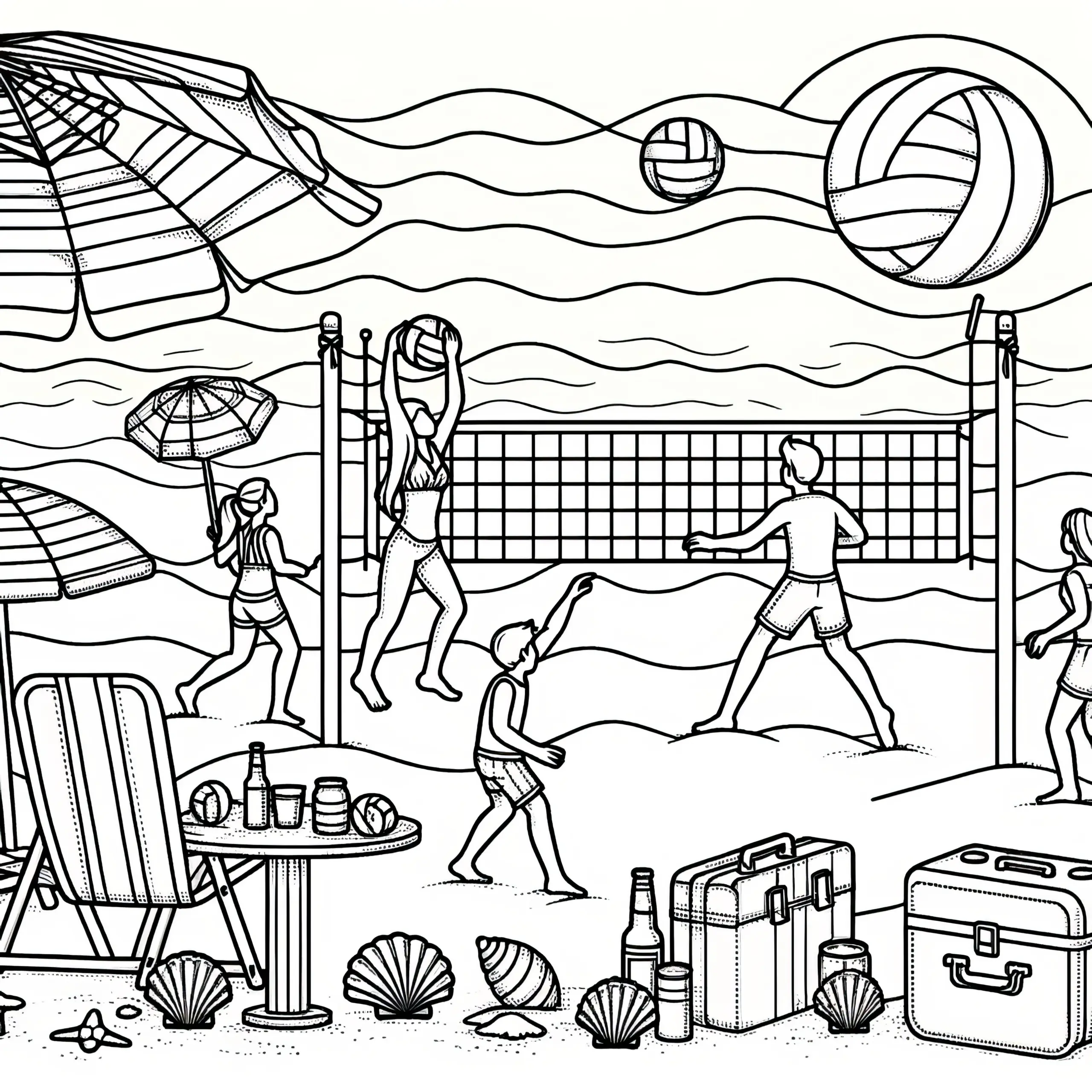 Beachvolleyball Ausmalbild kostenlos