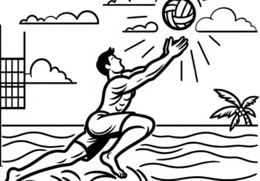 Beachvolleyball-Spieler wirft sich in den Sand – Malvorlage kostenlos