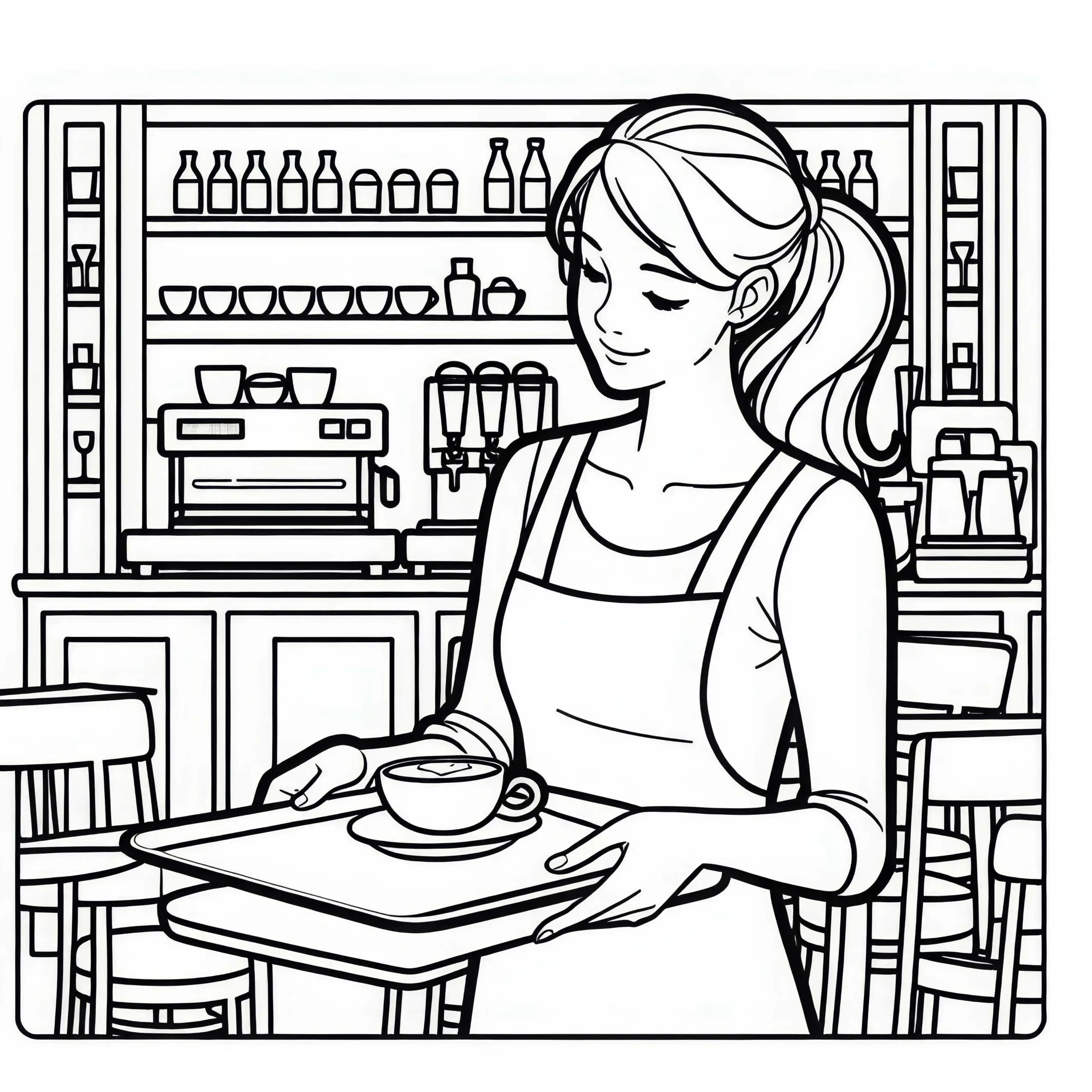 Bedienung im Café – Ausmalbild kostenlos herunterladen