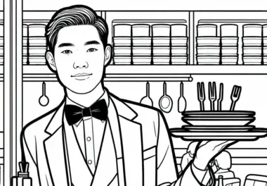 Ausmalbild von der Bedienung im Restaurant – Kostenloses Download-Angebot