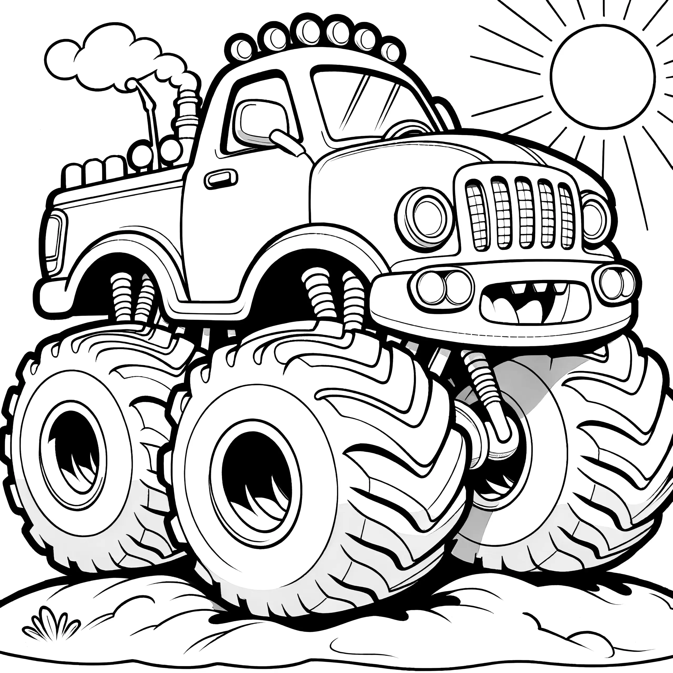 Beeindruckender Monstertruck: Bild zum Ausmalen (Kostenlos) (Ausmalbild)