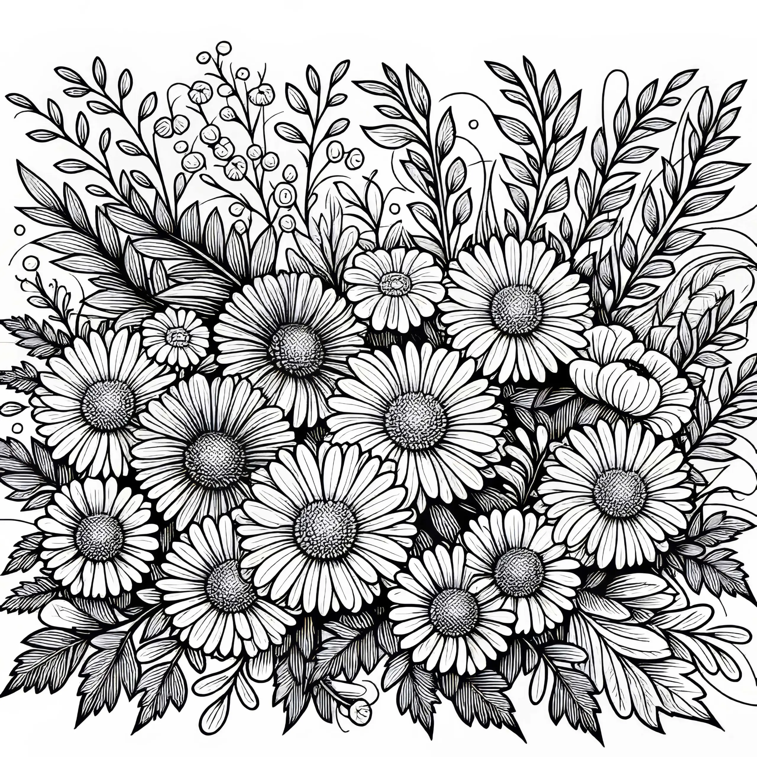 Beet mit Astern und Herbstanemonen – Ausmalbild für Herbstblumen kostenlos