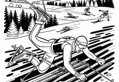 Biathlet fällt hin – Ausmalbild kostenlos