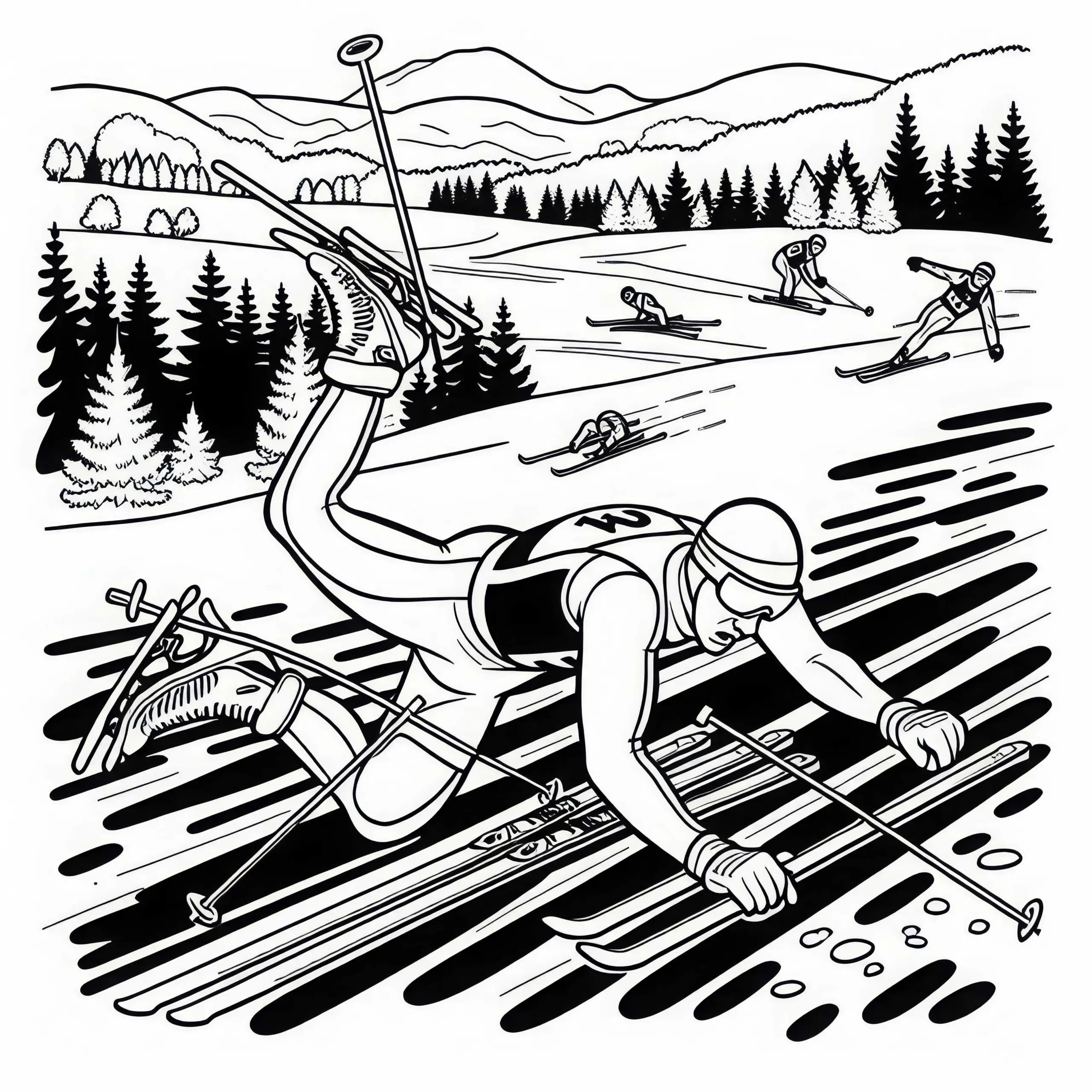 Biathlet fällt hin – Ausmalbild kostenlos