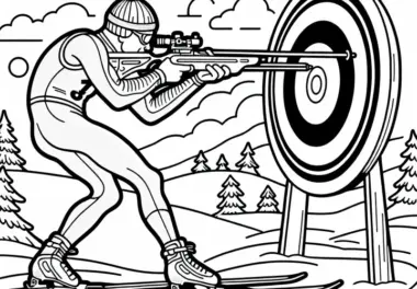 Biathlet Schießt Nach Skilanglaufstrecke Auf Zielscheiben – Malvorlage Einfach Gratis
