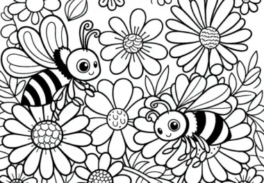Bienen an Blumen Malvorlage Gratis