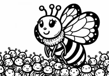 Ausmalbild einer Bienenkönigin – kostenlose Malvorlage
