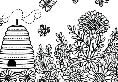 Bienenstock Nahe Garten mit Blumen Malvorlage Gratis