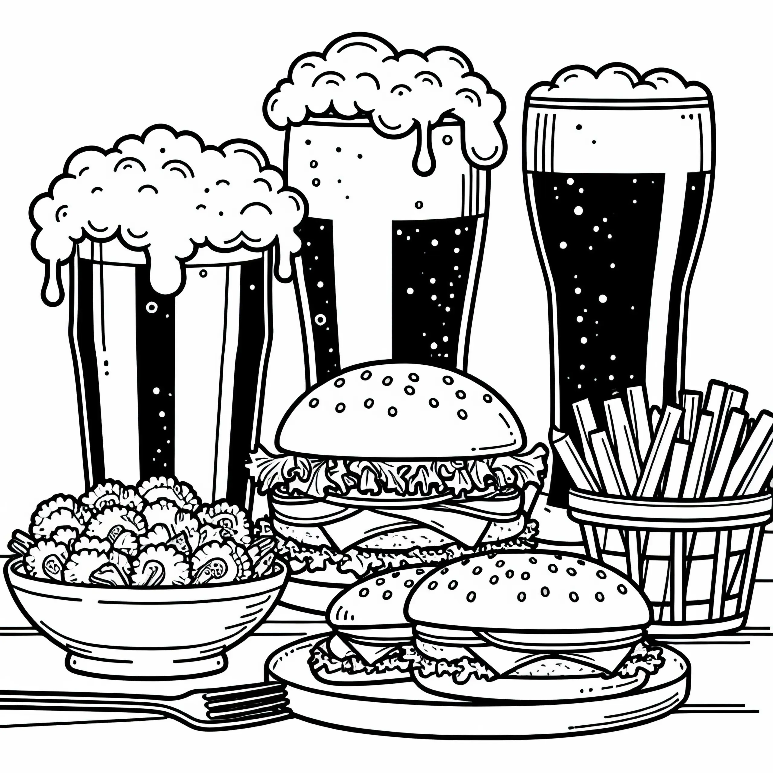 Ausmalbild von Bier als Getränk zum Essen – Kostenloses Bild zum Download