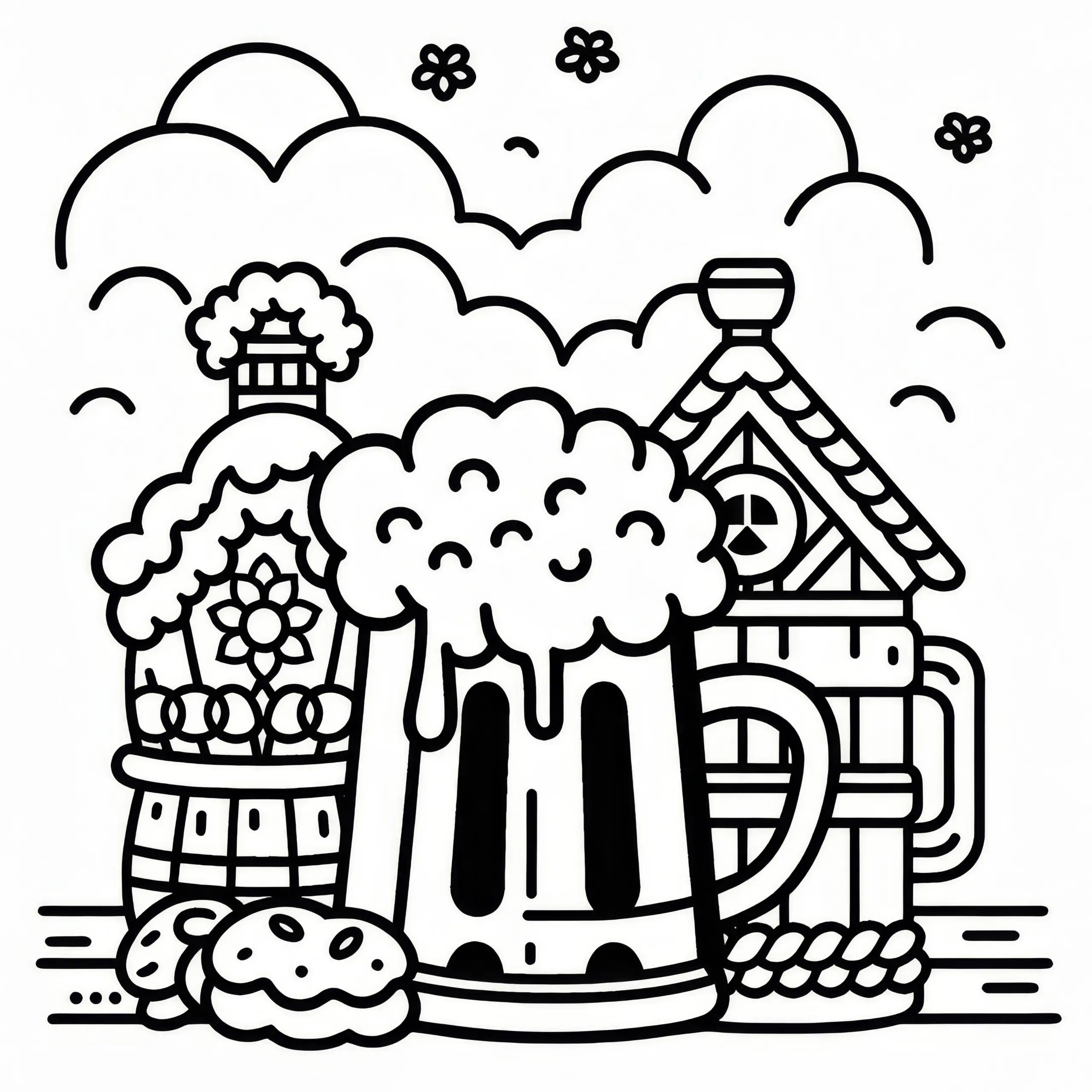 Bierkrug mit Schaumkrone zum Oktoberfest als Malvorlage (Kostenlos) (Ausmalbild)
