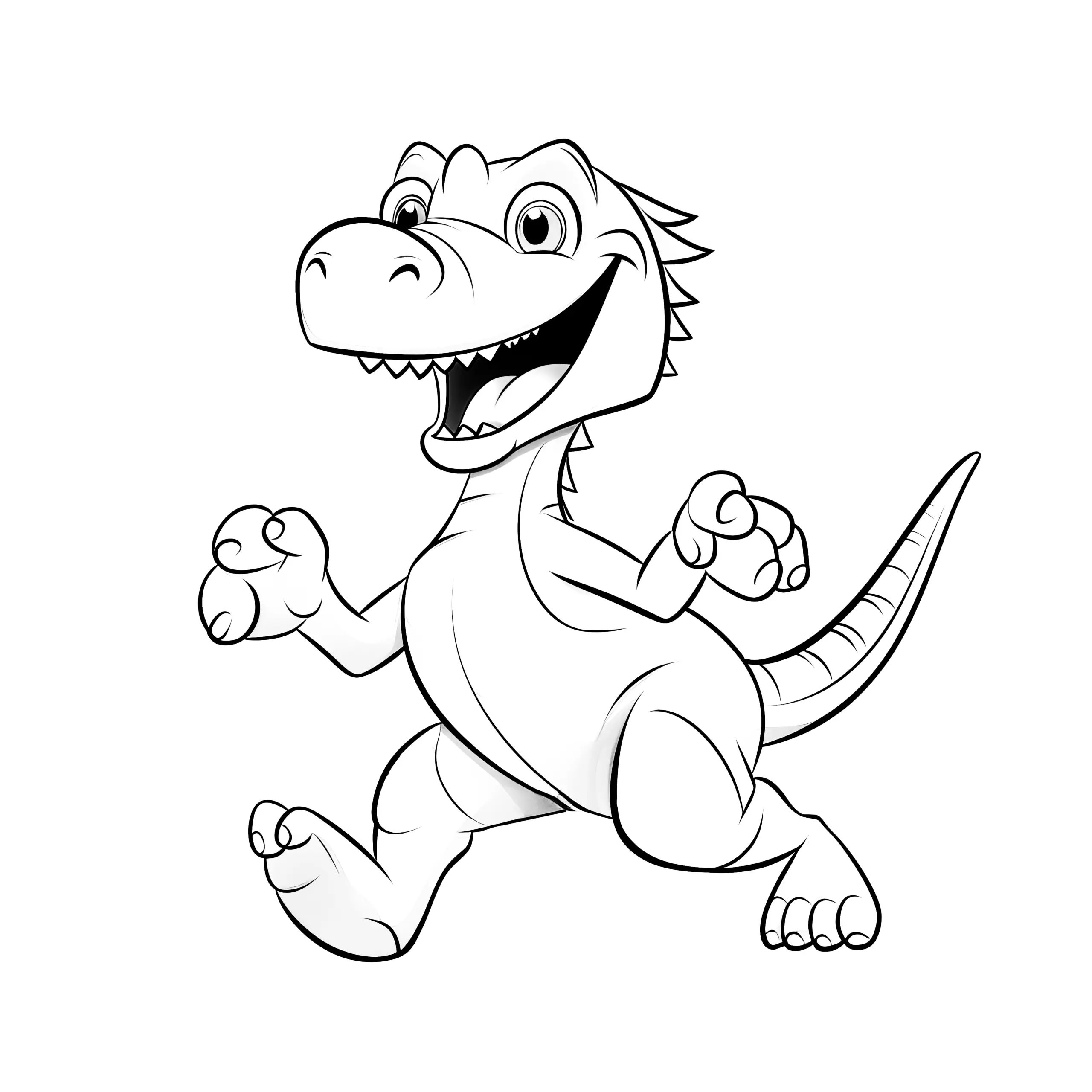 Bild zum Ausmalen: Tanzender Dinosaurier ohne Hintergrund (Ausmalbild)