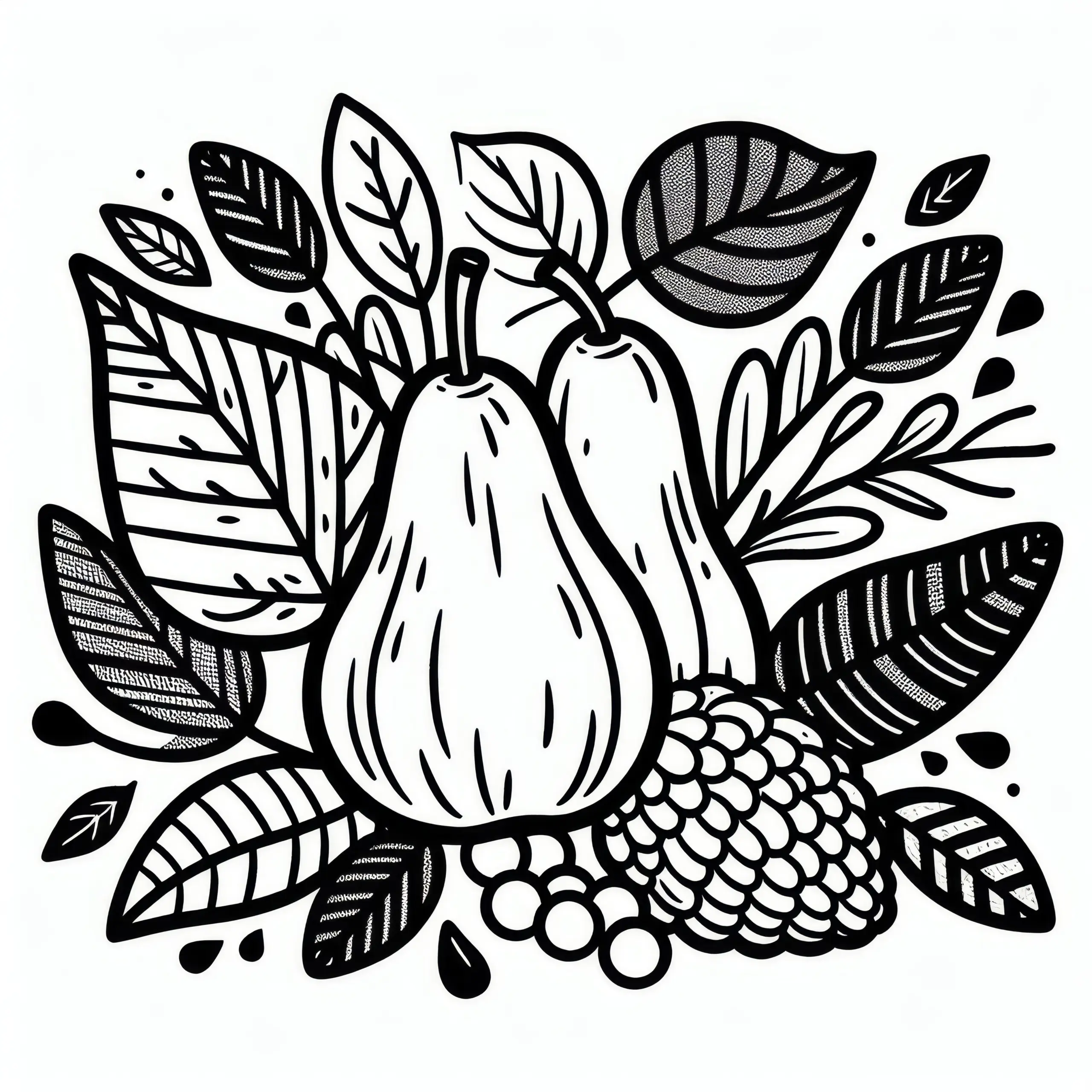 Birnen zum Erntedankfest: Einfache Malvorlage (Kostenlos) (Ausmalbild)