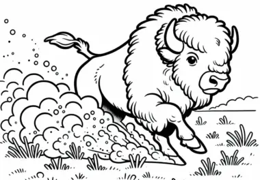 Bison wirbelt Staub auf während es über Prärie rennt – Malvorlage gratis