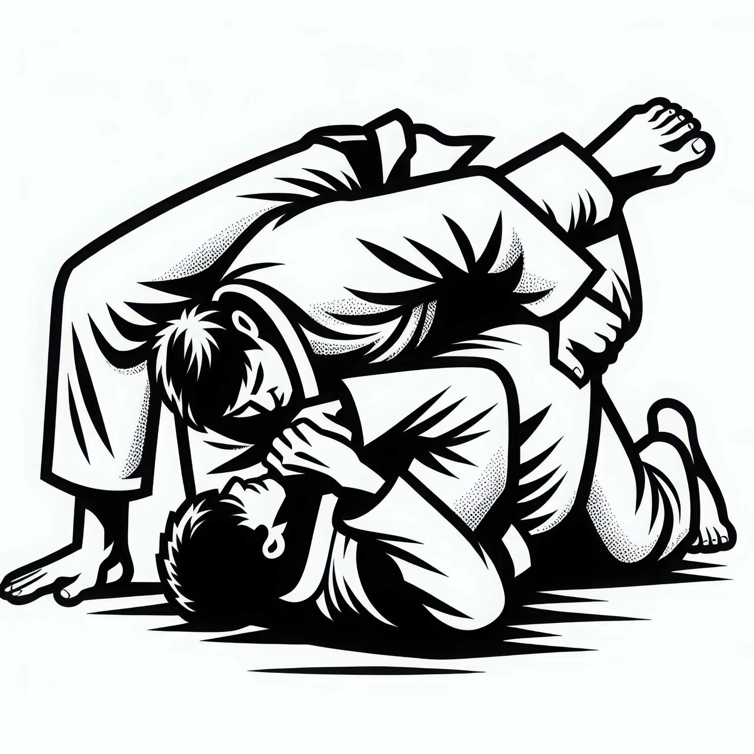 BJJ Kämpfer setzt Sweep Technik ein – Malvorlage kostenlos (Ausmalbild)