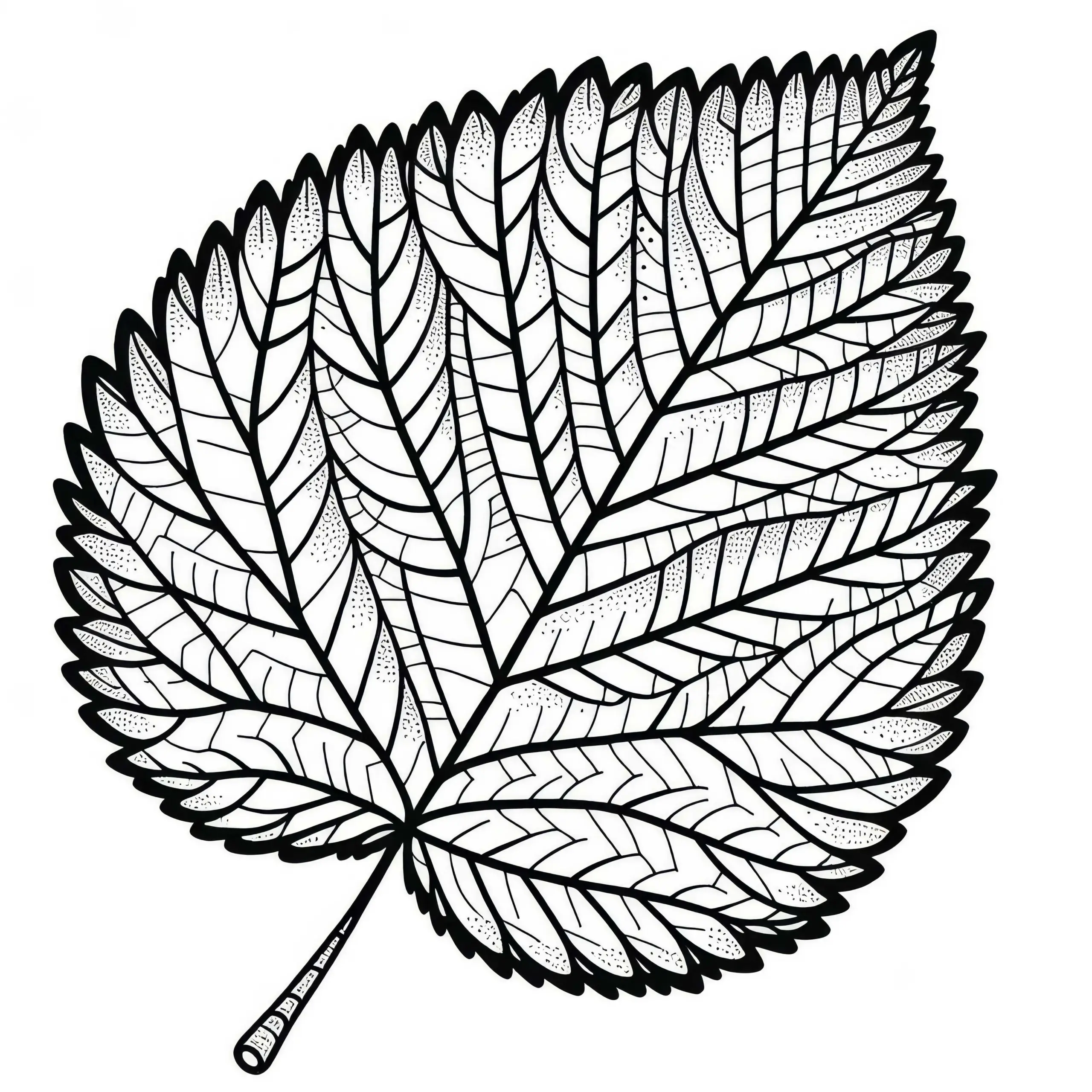 Blatt einer Ulme – Malvorlage für ein Herbstblatt zum Ausmalen und Download (Ausmalbild)