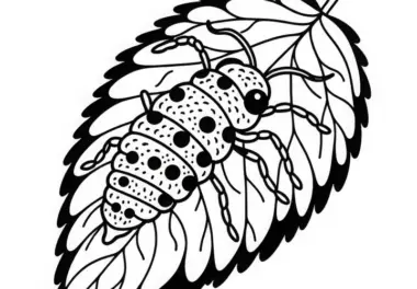 Blattlaus krabbelt über Blatt – Ausmalbild gratis