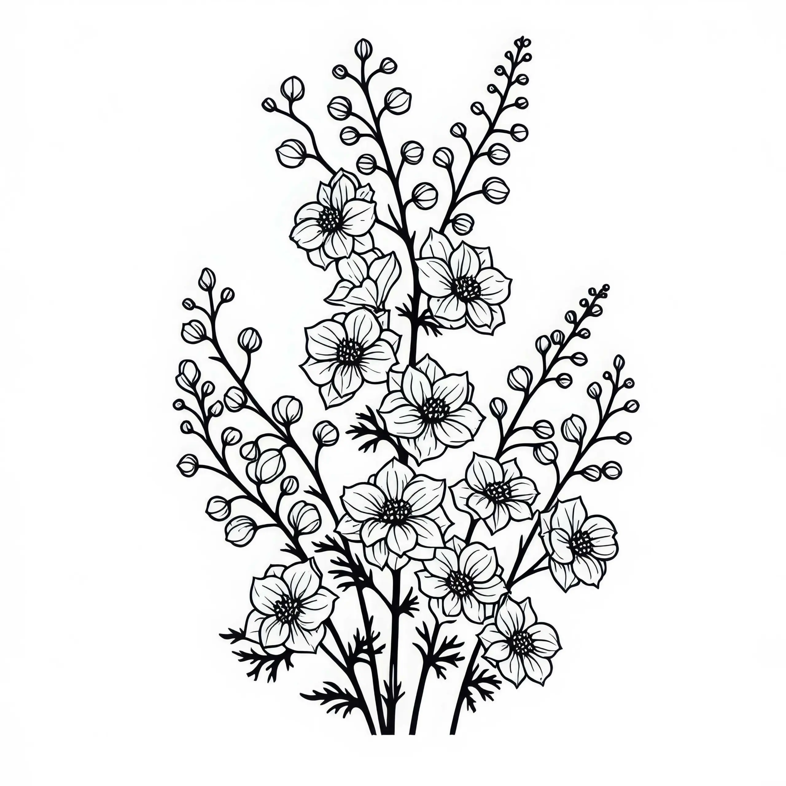 Blüte der Blume Rittersporn Ausmalbild Gratis