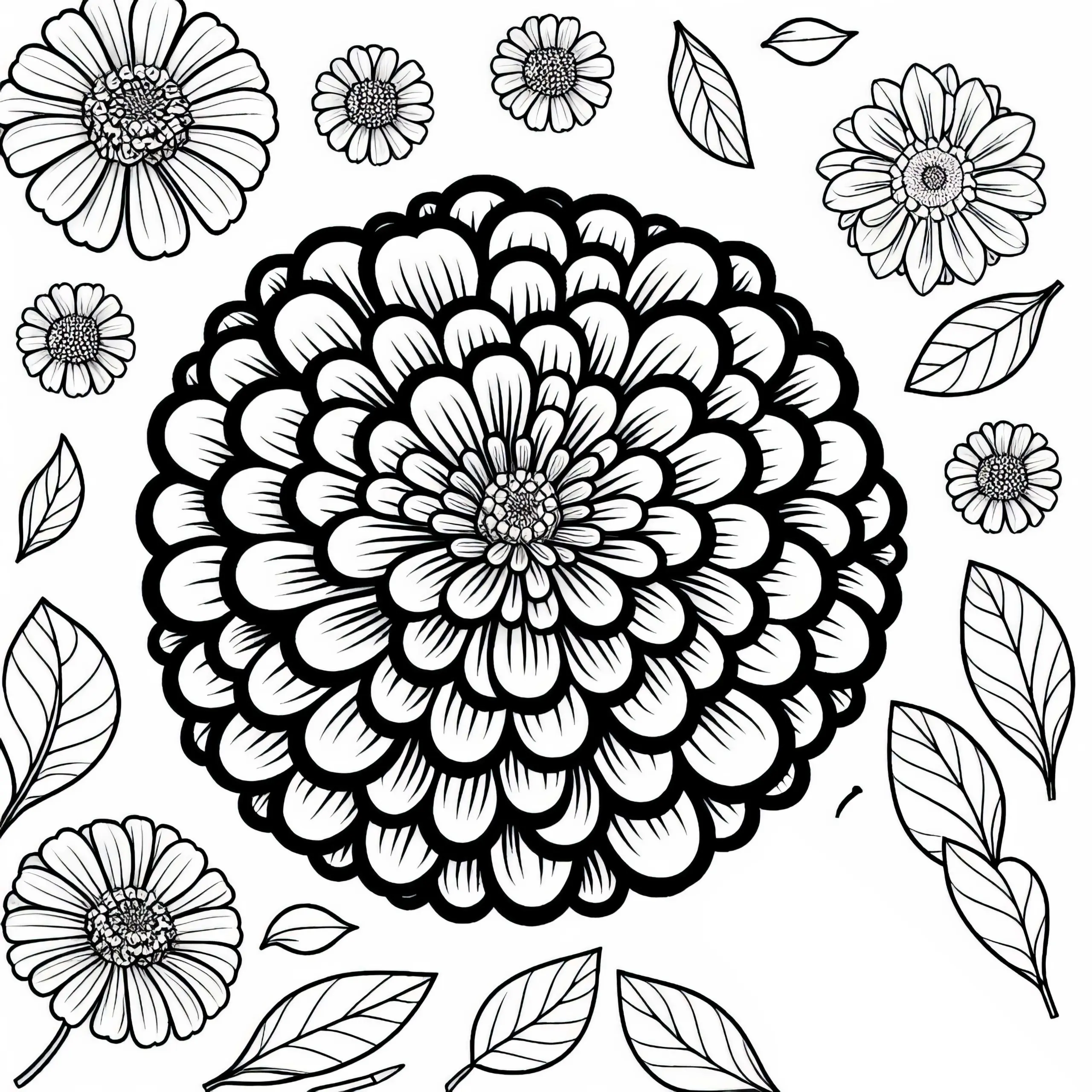 Blüte der Blume Zinnie Ausmalbild Kostenlos