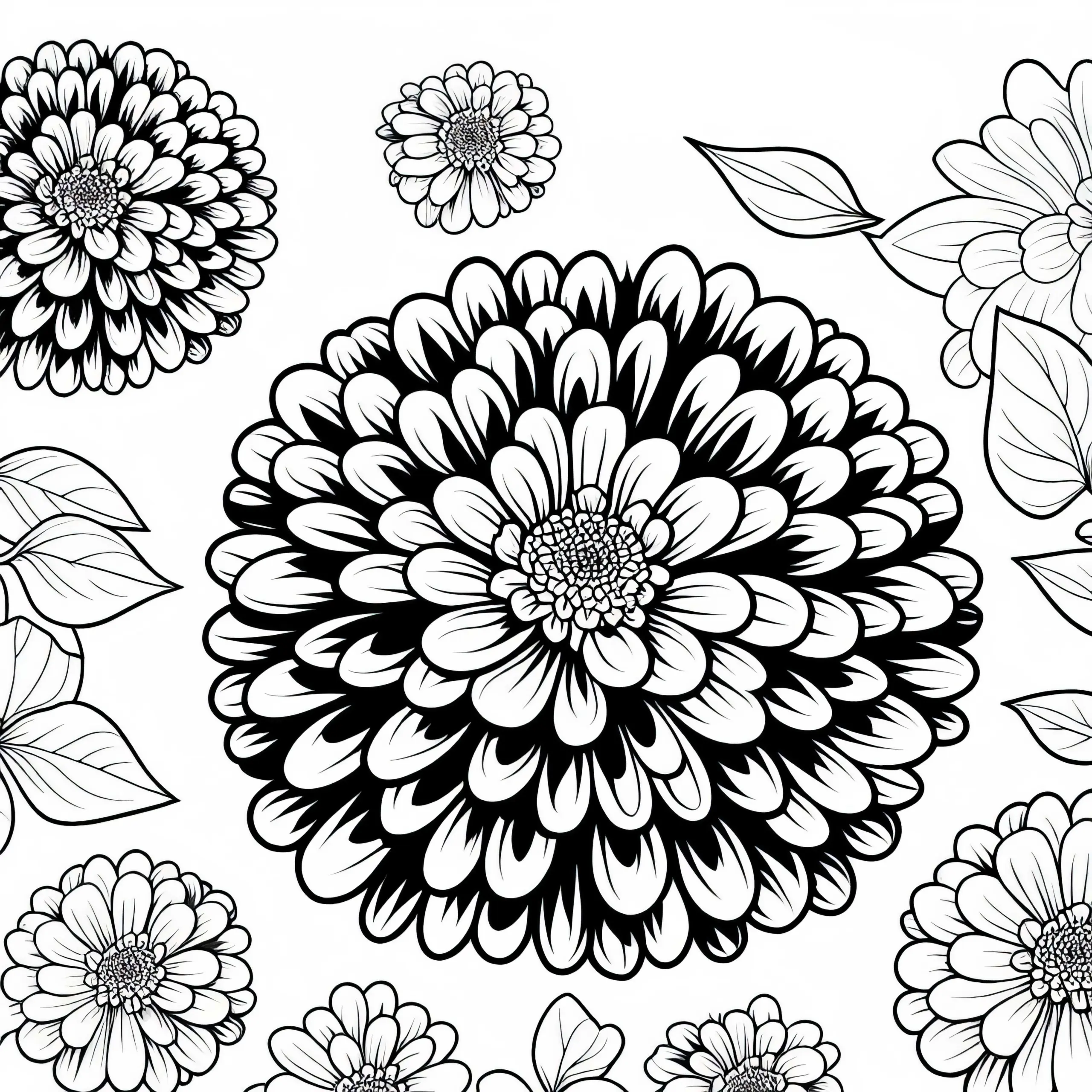 Blüte der Blume Zinnie Malvorlage Kostenlos (Ausmalbild)