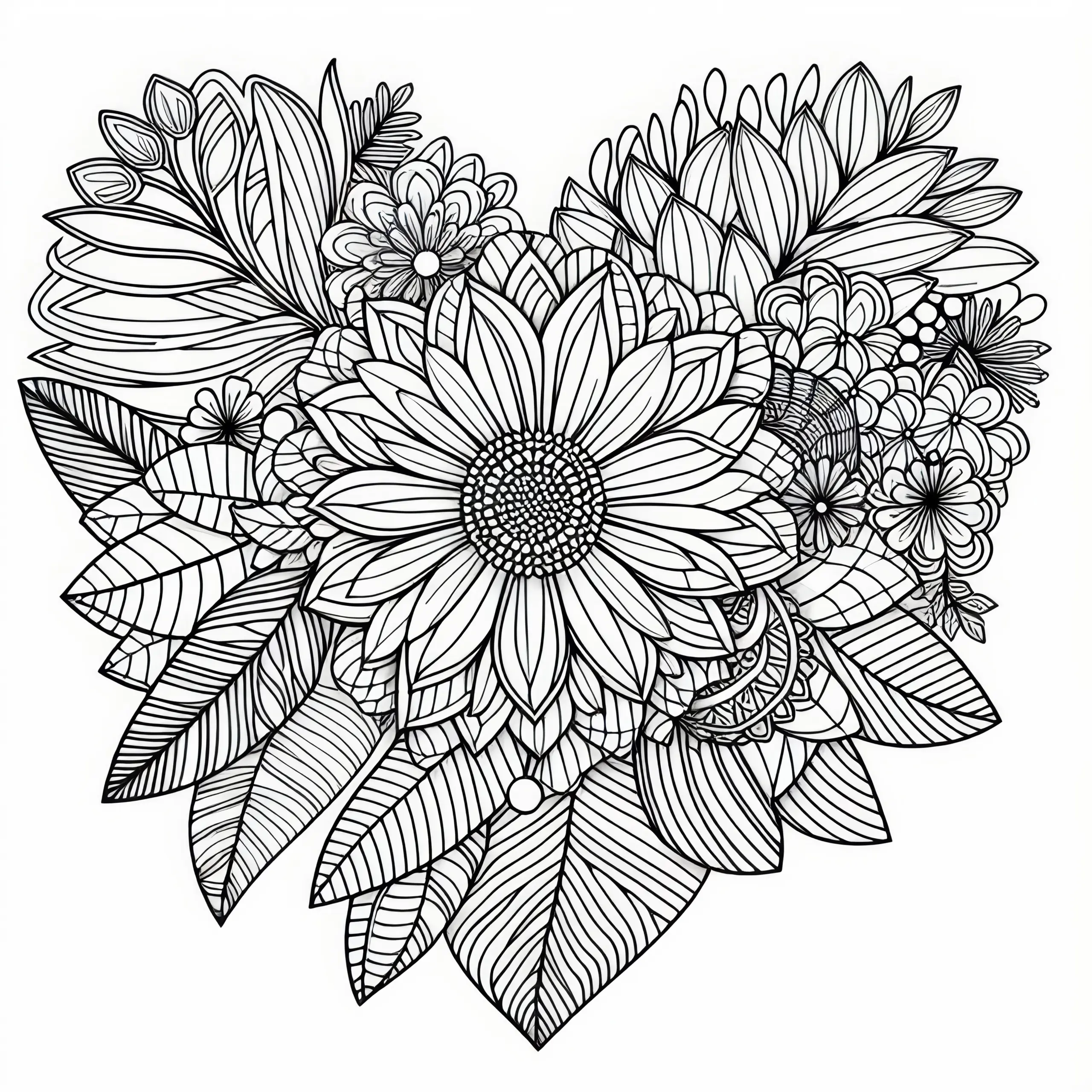 Blüte in Herzform zum Valentinstag: Malvorlage kostenlos herunterladen (Ausmalbild)