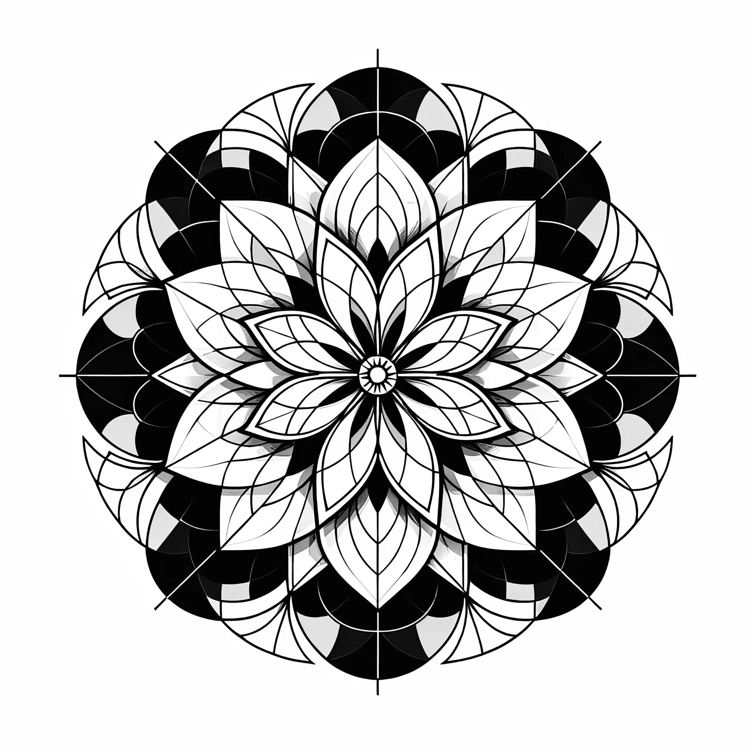 Blüte-Mandala: Kunstvolles Muster zum Ausmalen (Kostenlos) (Ausmalbild)