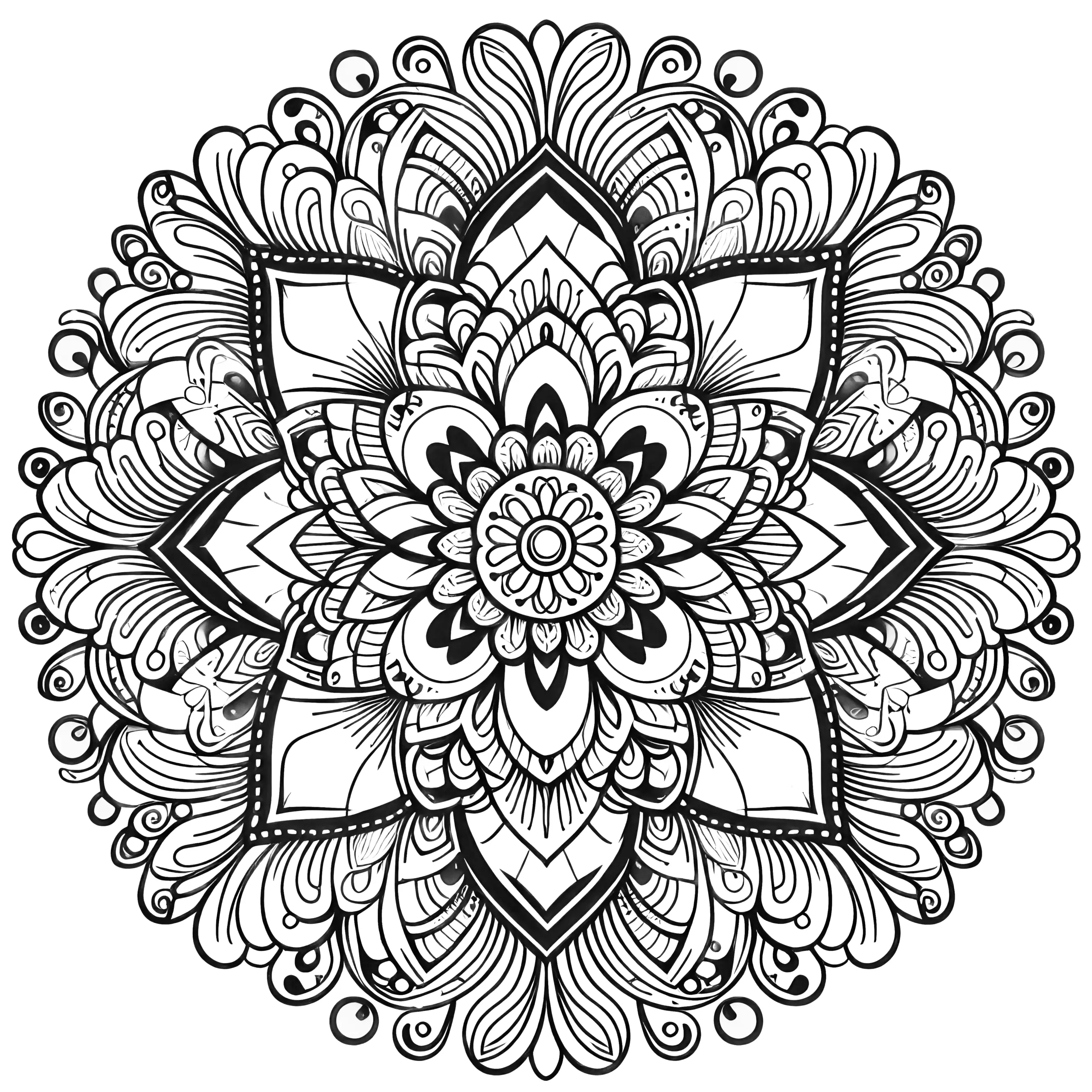 Blüten-Mandala: Filigrane Strukturen einer Blüte (Kostenlose Malvorlage) (Ausmalbild)