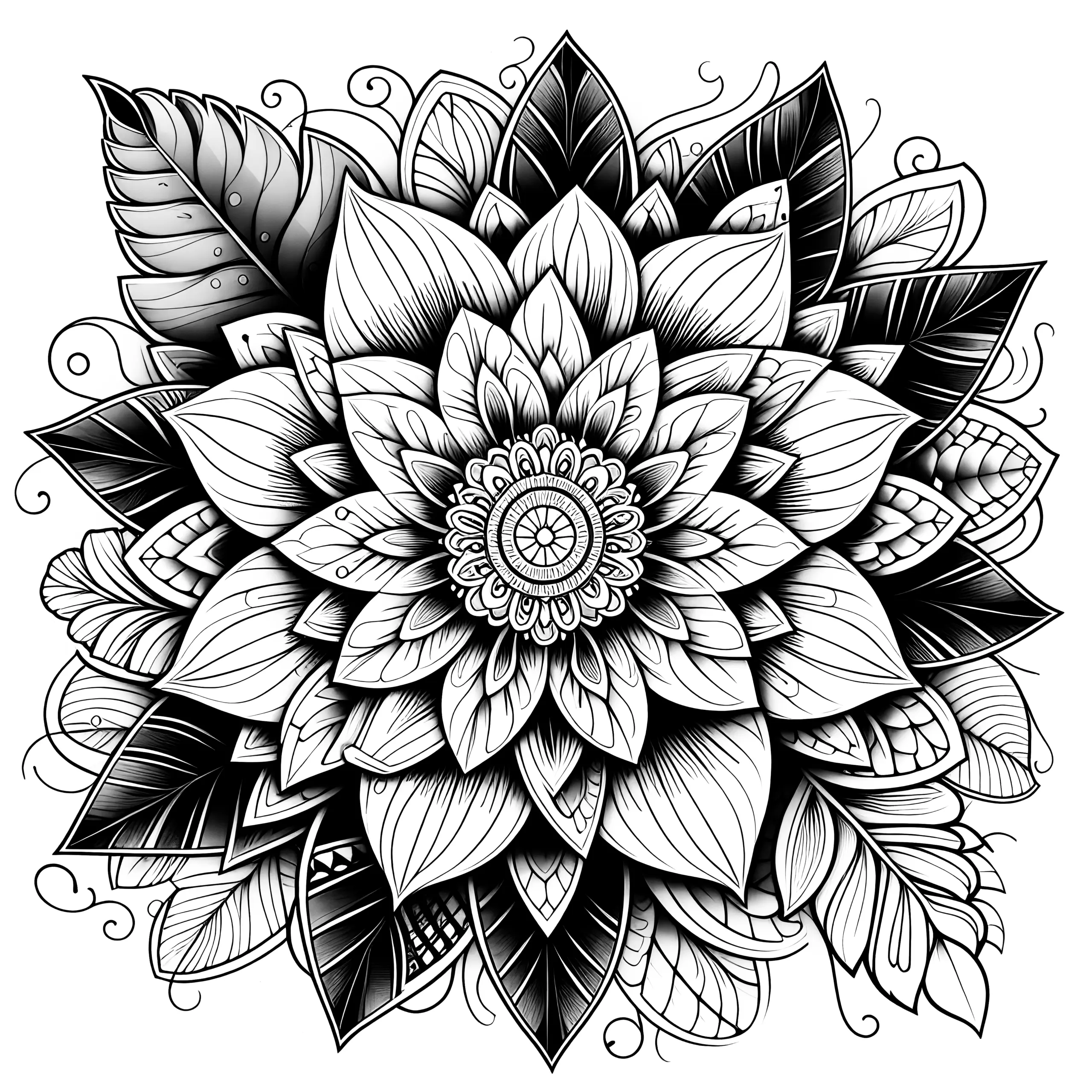Zauberhaftes Blüte-Mandala: Bild zum Ausdrucken (Gratis) (Ausmalbild)
