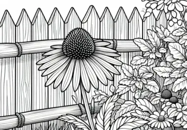 Blumen-Sonnenhut wächst im Garten – Malvorlage kostenlos
