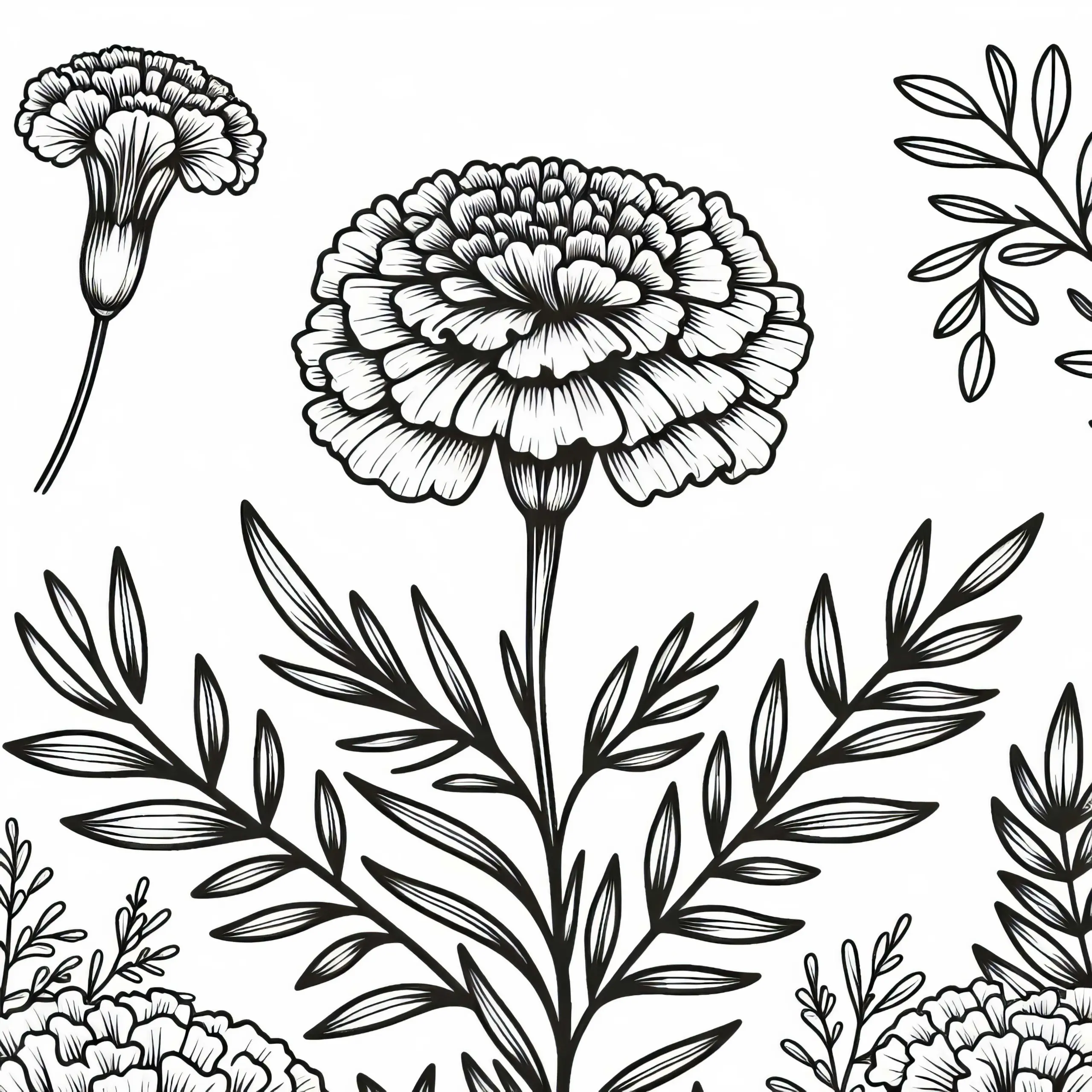 Ausmalbild einer Tagetes-Malvorlage zum kostenlosen Download