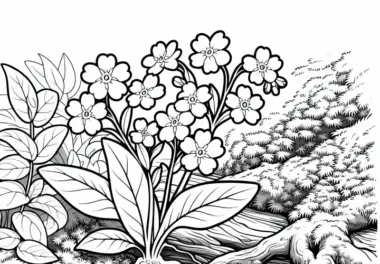 Vergissmeinnicht auf Waldboden – Ausmalbild gratis zum Download