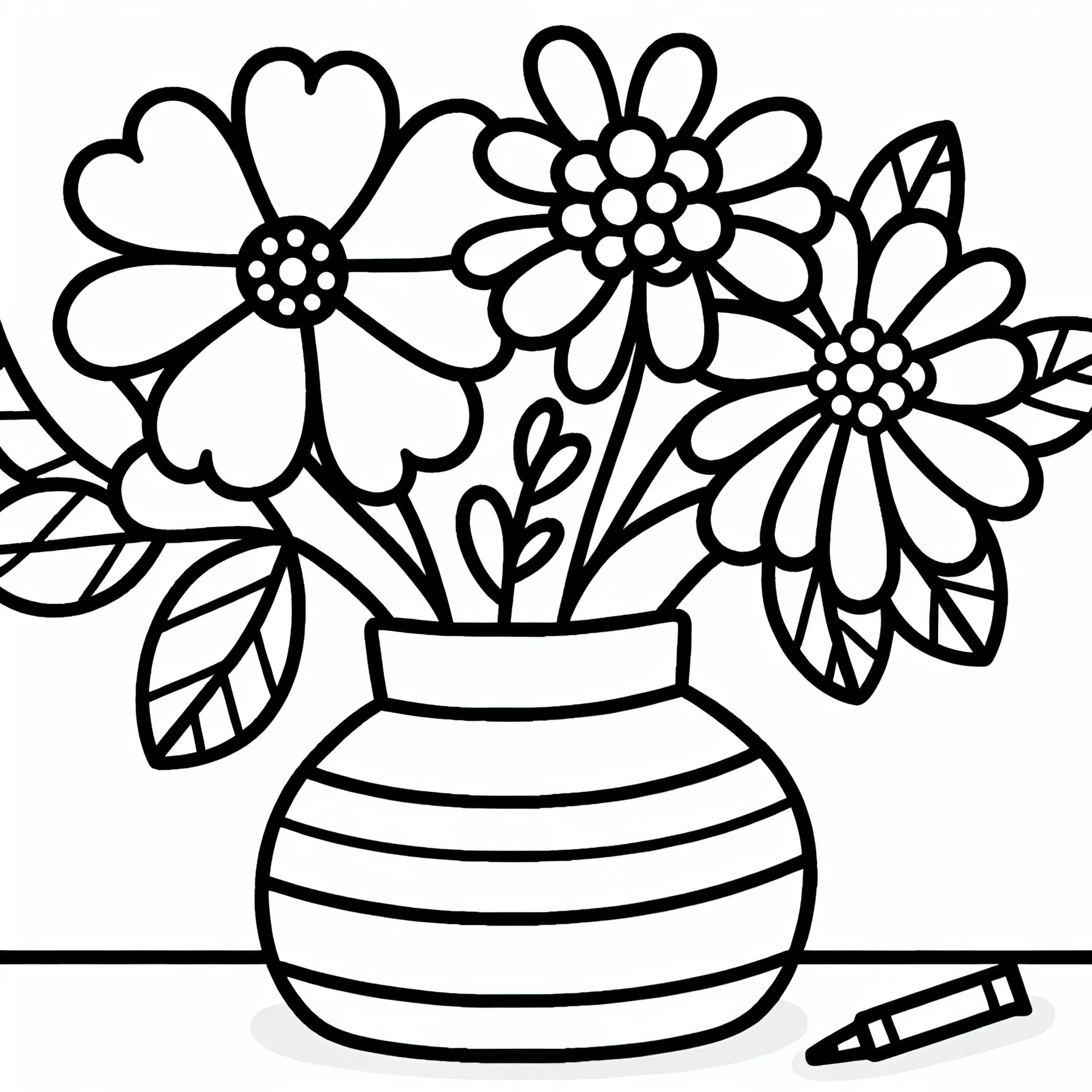 Blumen in Vase Malvorlage – Einfach für Kinder – Kostenlos (Ausmalbild)