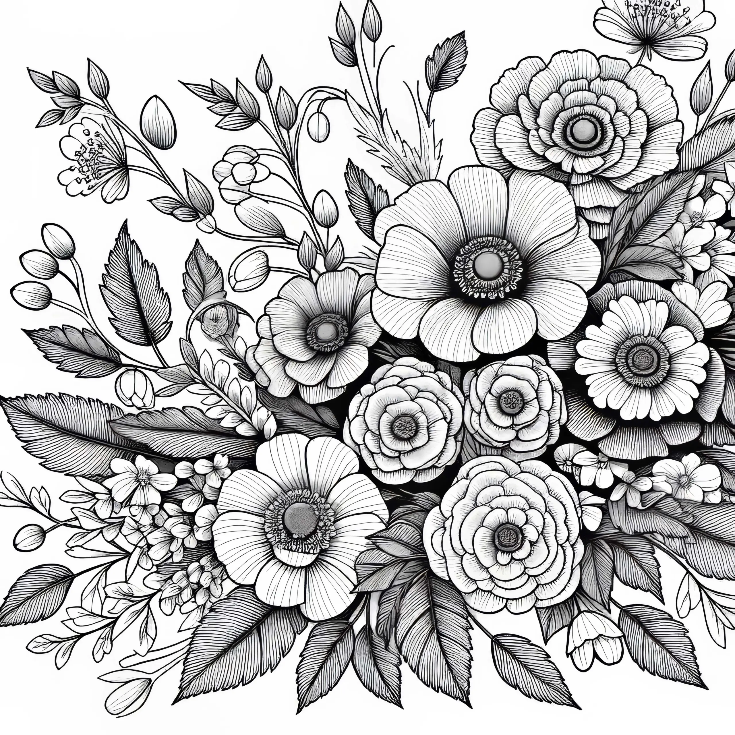 Blumen Malvorlage für Erwachsene kostenlos (Ausmalbild)