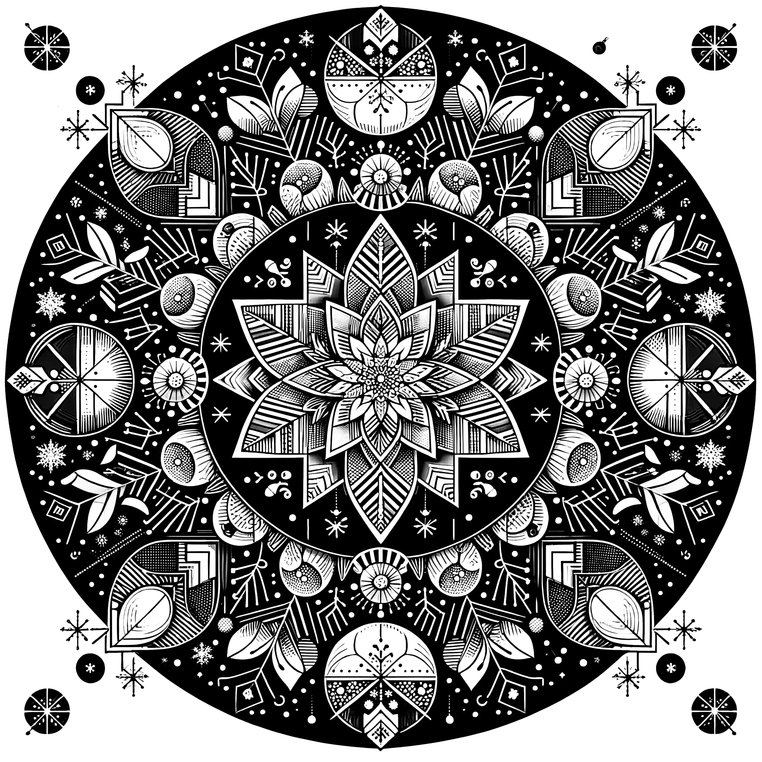 Symmetrisches Blüten-Mandala: Geometrische Blütenpracht zum Ausmalen (Ausmalbild)
