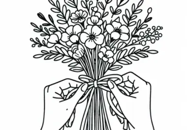 Blumen werden zu Strauß gebunden – Malvorlage kostenlos