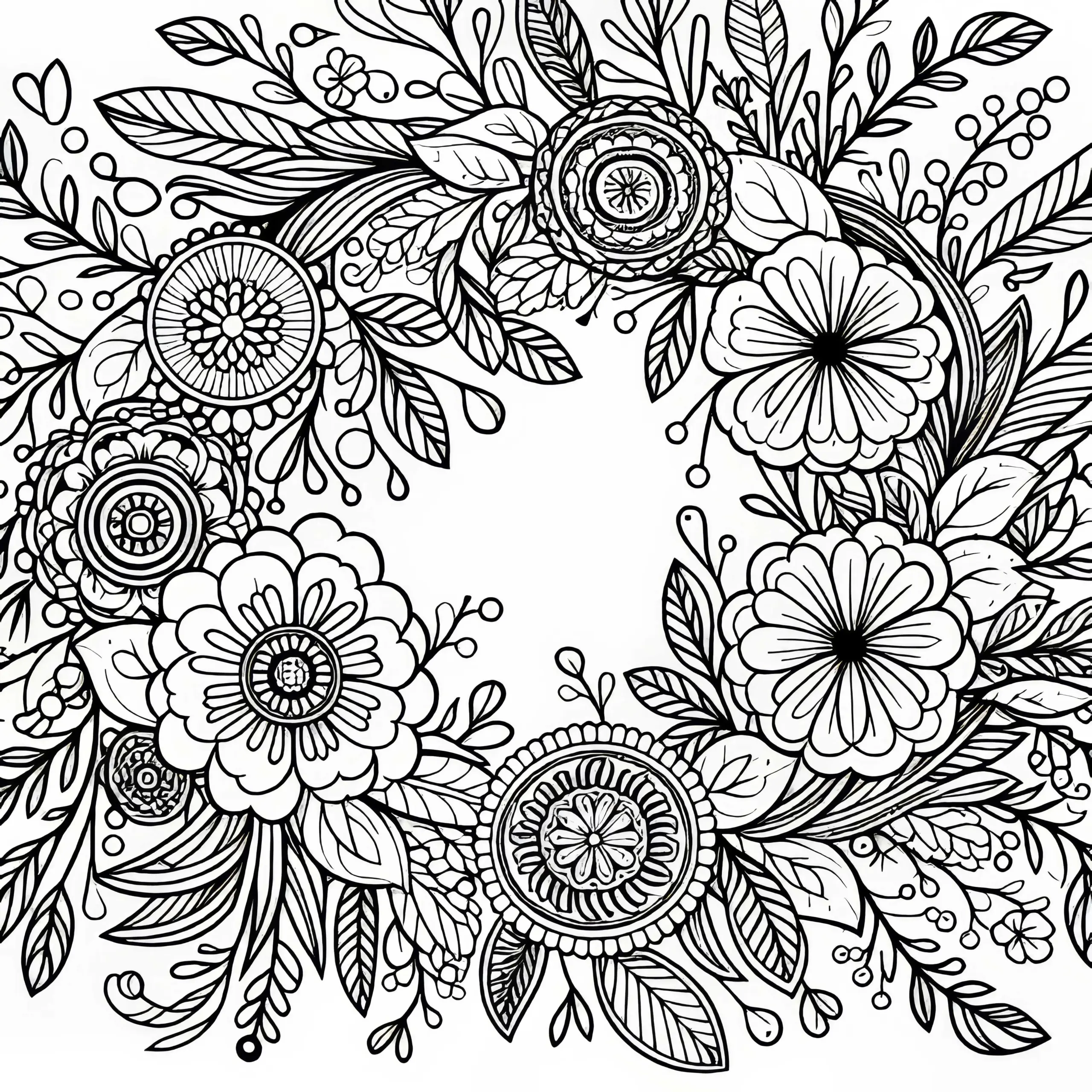Blumenkranz Ausmalbild für Erwachsene Kostenlos